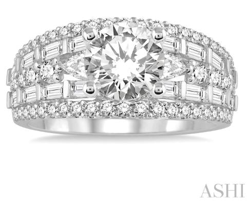 Gorgeous Baguette Pear & Round Diamond Engagement Ring in 14K White Gold | Gemmas Jewelers