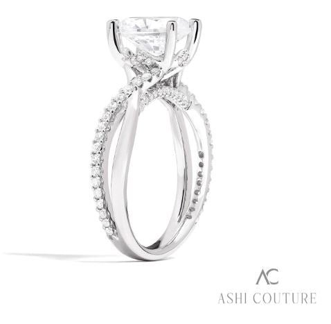 Gorgeous Couture Oval Diamond Bypass Engagement Ring in 14K White Gold