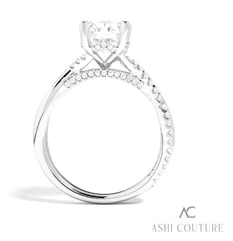 Gorgeous Couture Oval Diamond Bypass Engagement Ring in 14K White Gold