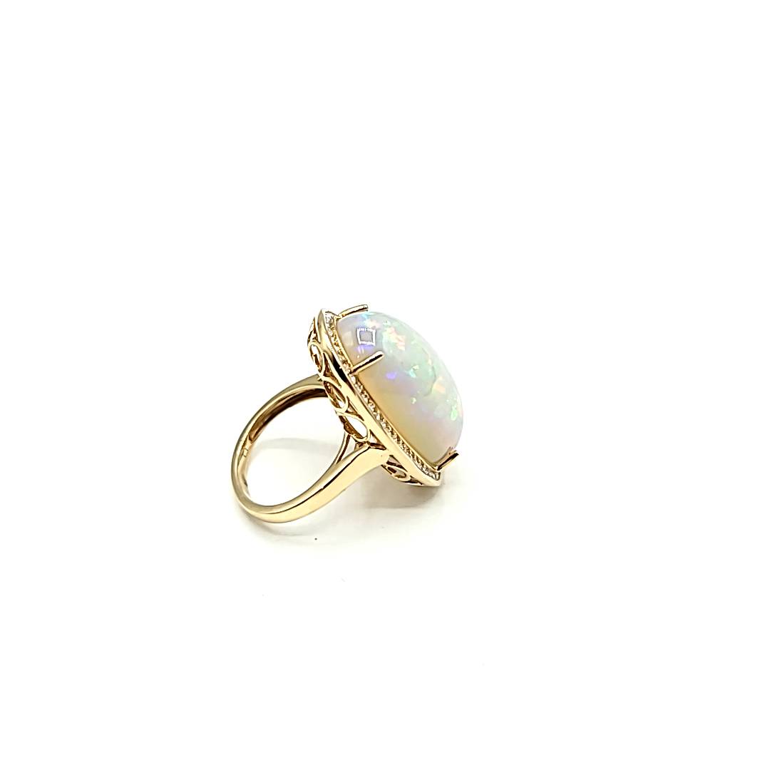 Gorgeous Diamond Ring with an Amazing 17 Carat Opal in 14K Yellow Gold | Gemma's Jewelers