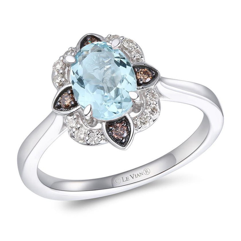 Gorgeous LeVian Aquamarine Chocolate & Nude Diamond Ring in 14K Vanilla Gold | Gemmas Jewelers