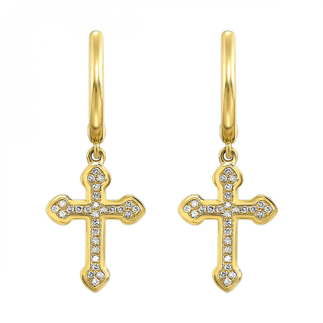 Gorgeous Round Diamond Cross Hoop Earrings in 14K Yellow Gold  Gemmas Jewelers