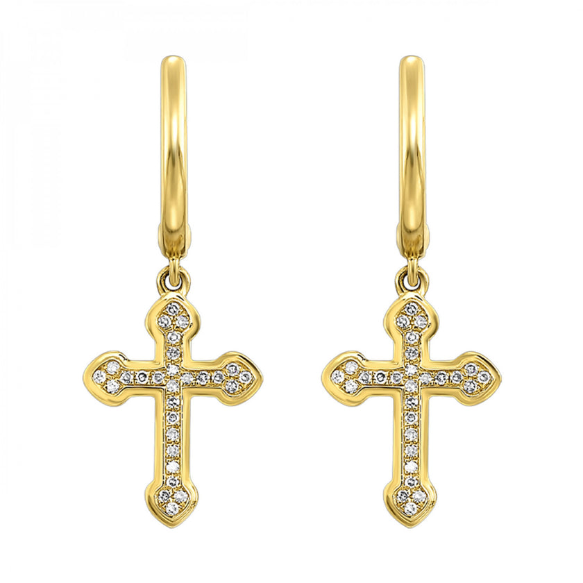 Gorgeous Round Diamond Cross Hoop Earrings in 14K Yellow Gold  Gemmas Jewelers