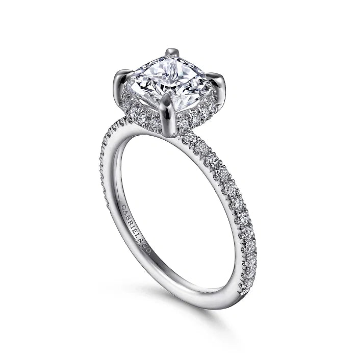 Amazing Hidden Halo Cushion Cut Diamond Engagement Ring in 14K Gold | Gemma's Jewelers