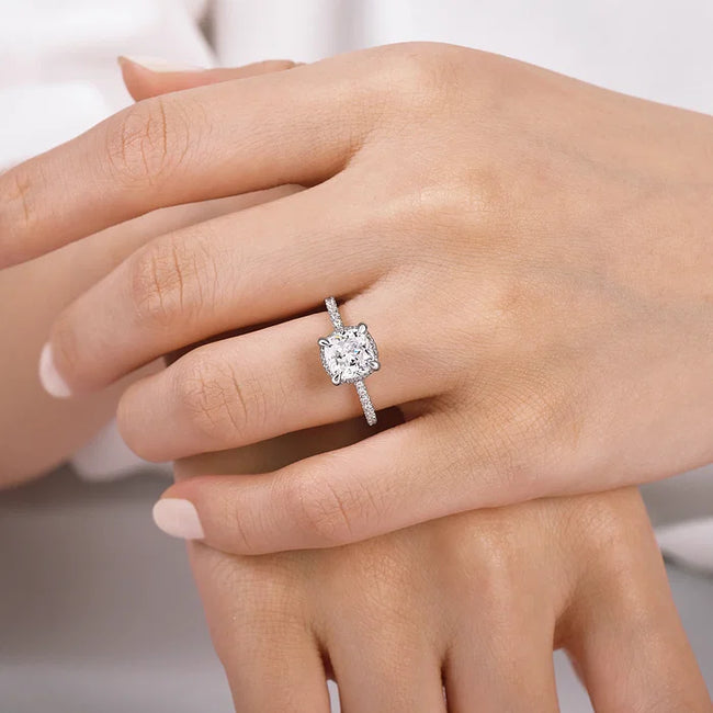 2.34 Carat Cushion Cut Engagement Ring Hidden Halo