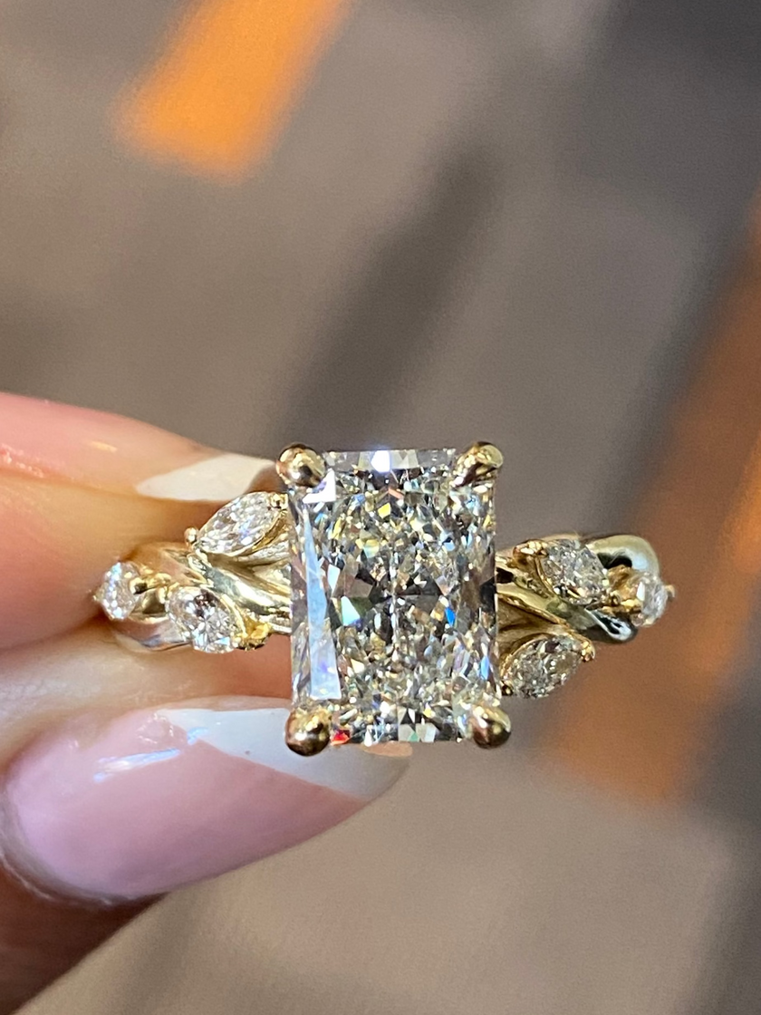 2.56 Radiant Cut Diamond Engagement Ring Floral Inspired SOLD