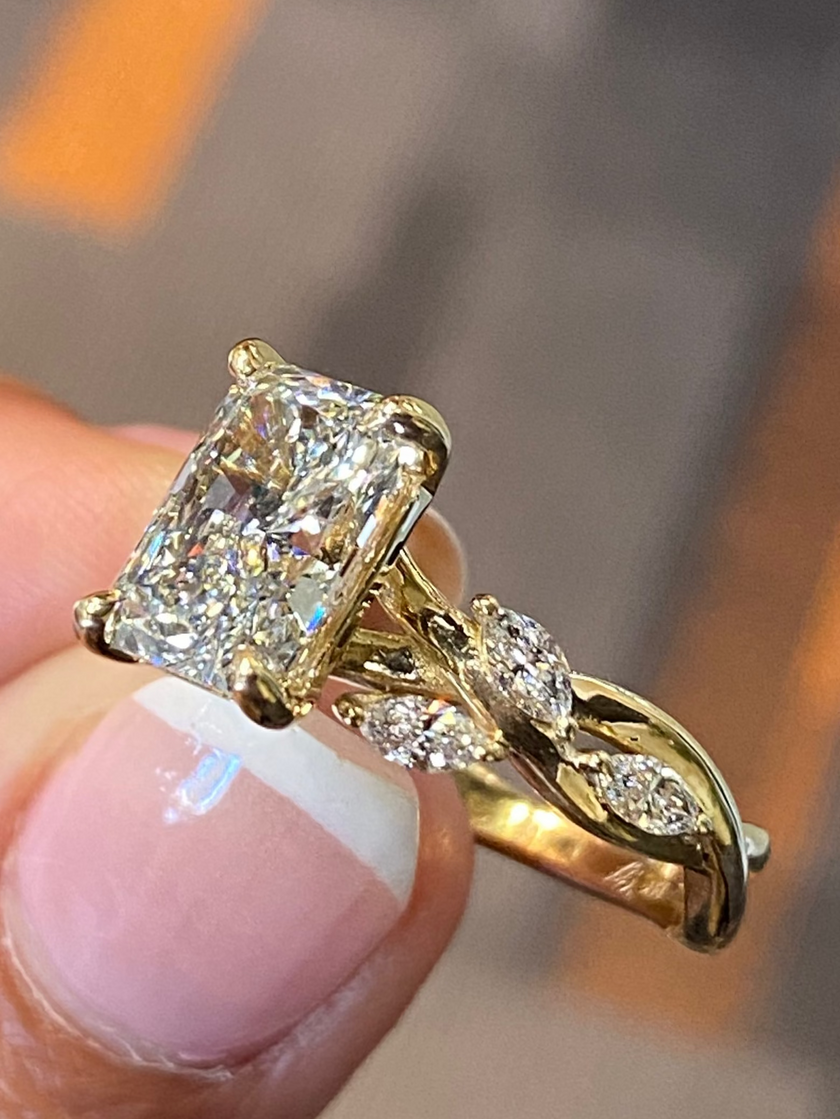2.56 Radiant Cut Diamond Engagement Ring Floral Inspired SOLD