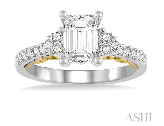 Intricate Design Emerald Cut Diamond Engagement Ring in 14K White Gold | Gemma's Jewelers