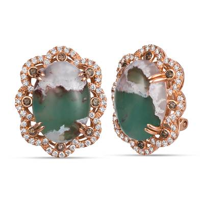 Intricate LeVian Chocolatier Peacock Aquaprase & Diamonds Earrings in 18K Strawberry Gold | Gemmas Jewelers