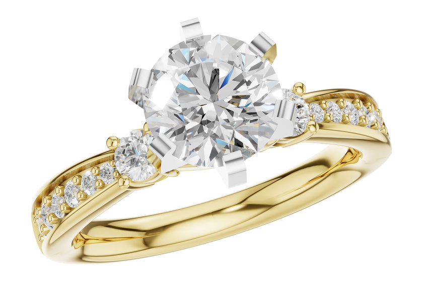 Gorgeous Six-Prong Semi-Mount with Pave Diamond Shoulders in 14K Yellow Gold