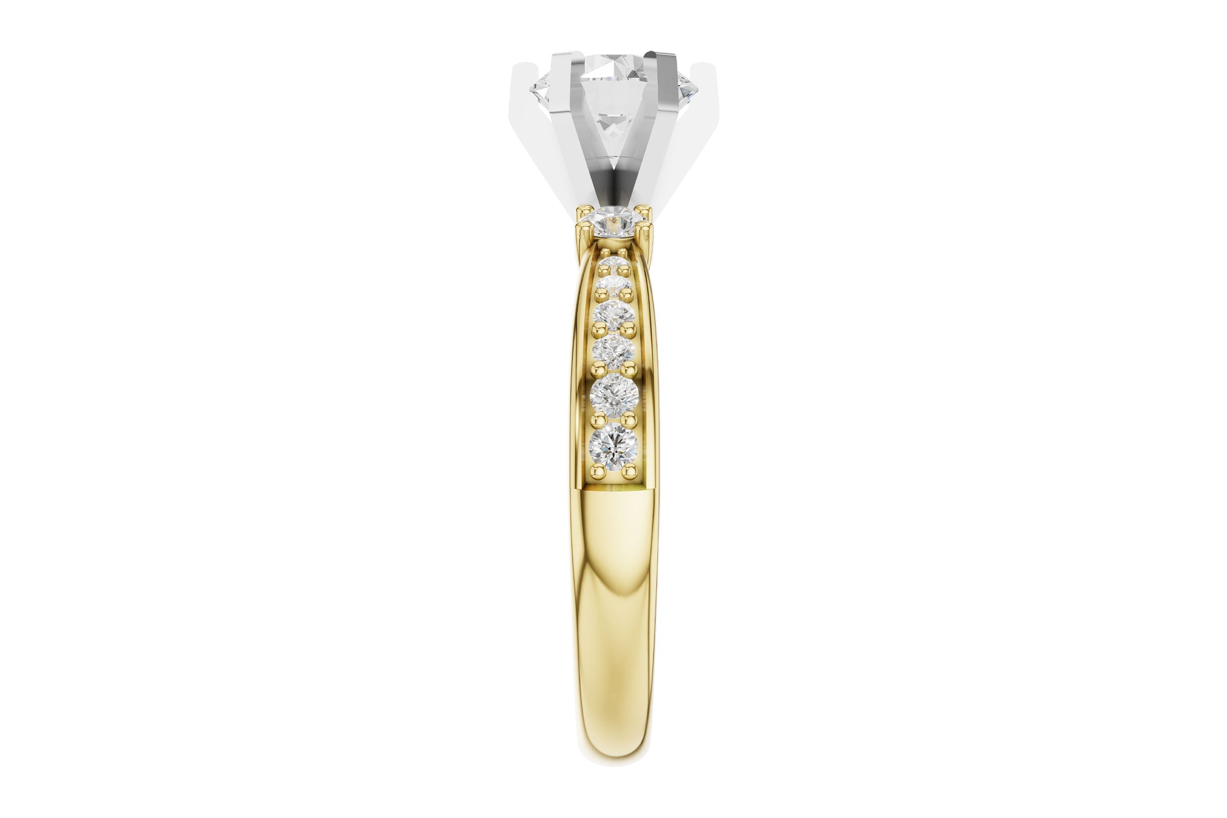 Gorgeous Six-Prong Semi-Mount with Pave Diamond Shoulders in 14K Yellow Gold
