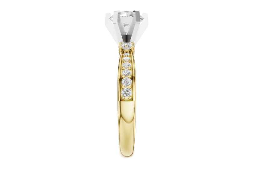 Gorgeous Six-Prong Semi-Mount with Pave Diamond Shoulders in 14K Yellow Gold