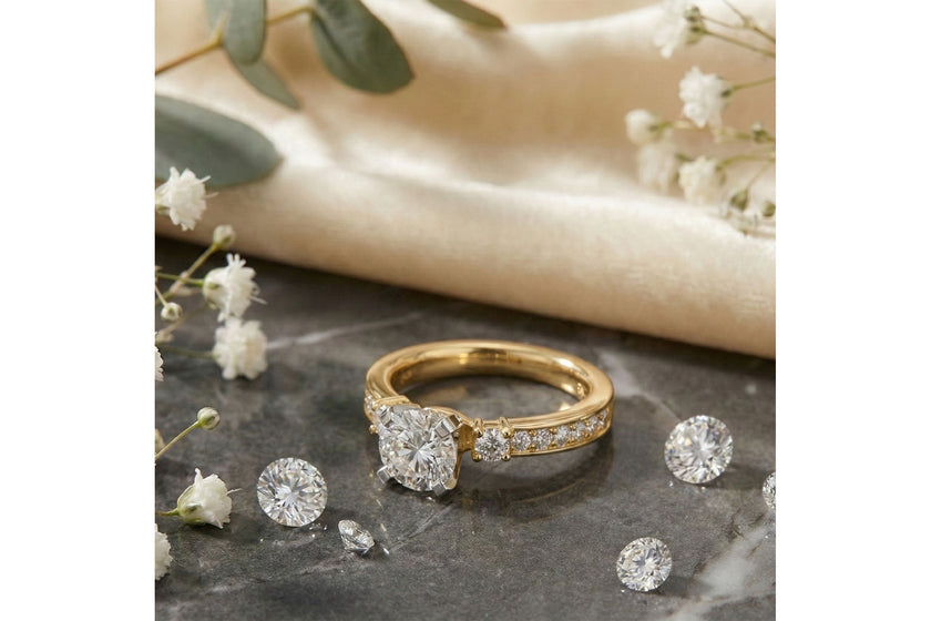 Gorgeous Six-Prong Semi-Mount with Pave Diamond Shoulders in 14K Yellow Gold
