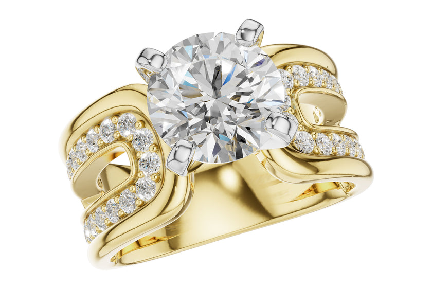 Bold & Opulent Semi-Mount with Pave Diamond Shoulders in 14K Yellow Gold