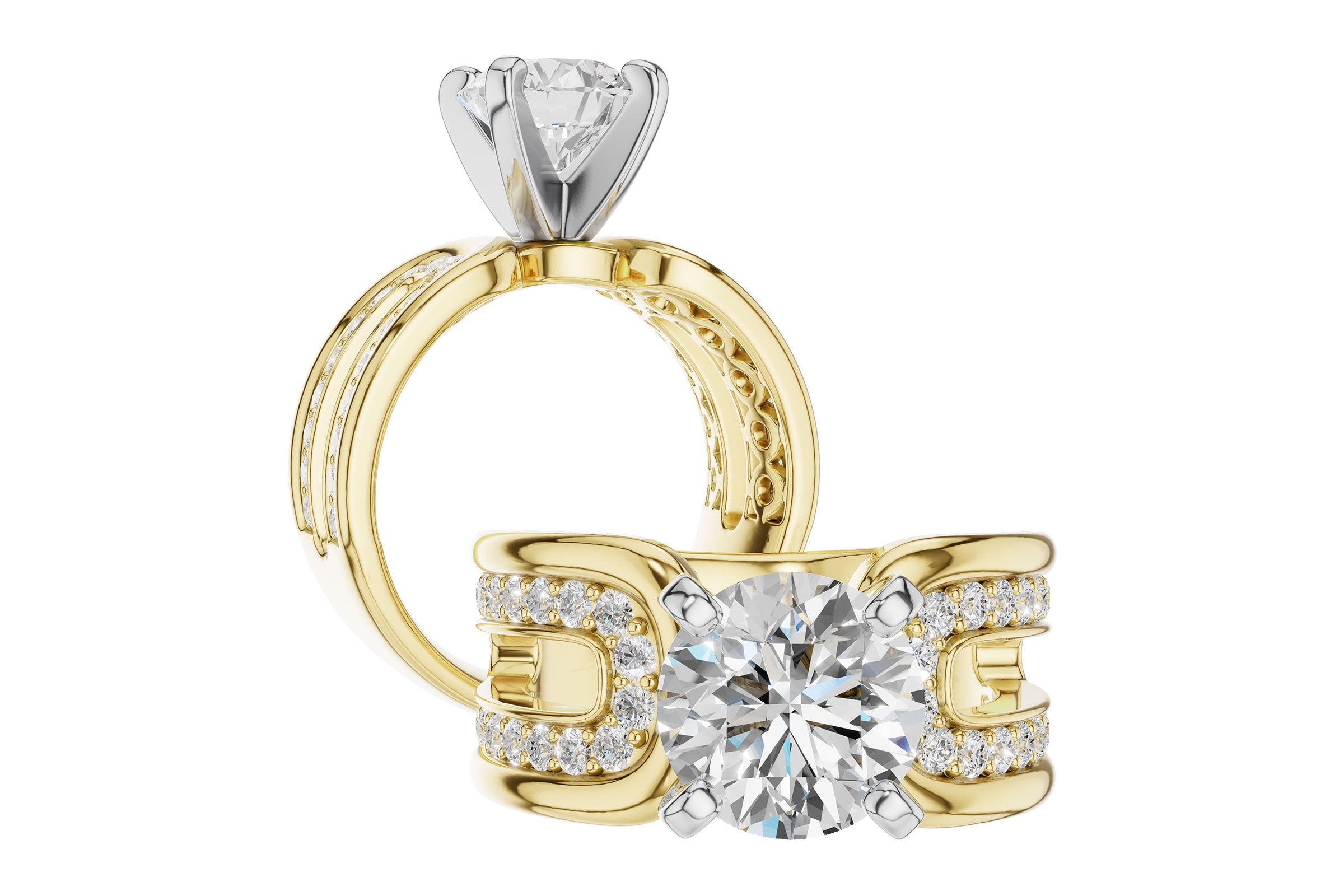 Bold & Opulent Semi-Mount with Pave Diamond Shoulders in 14K Yellow Gold