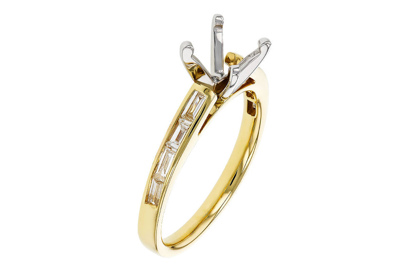 Dazzling Baguette Diamond Four Prong Semi-Mount in 14K Yellow Gold