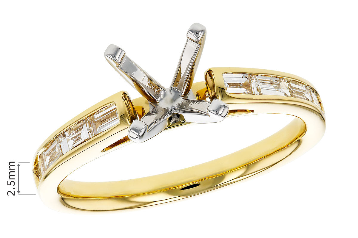 Dazzling Baguette Diamond Four Prong Semi-Mount in 14K Yellow Gold
