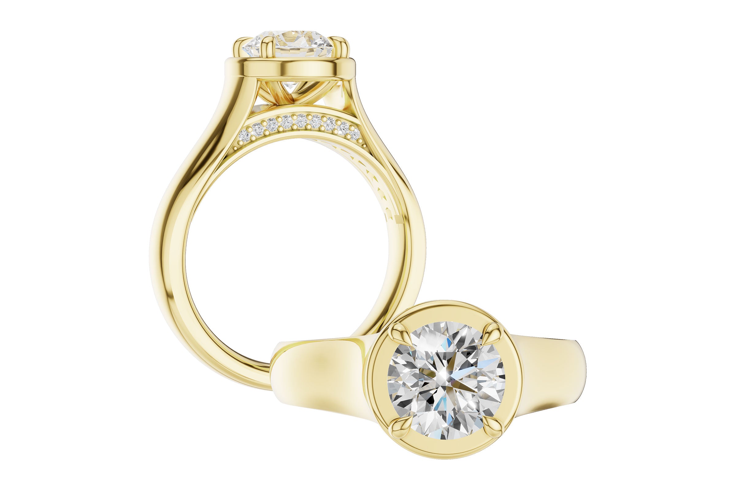 Big & Bold Solitaire Semi-Mount with Diamond Gallery in 14K Yellow Gold