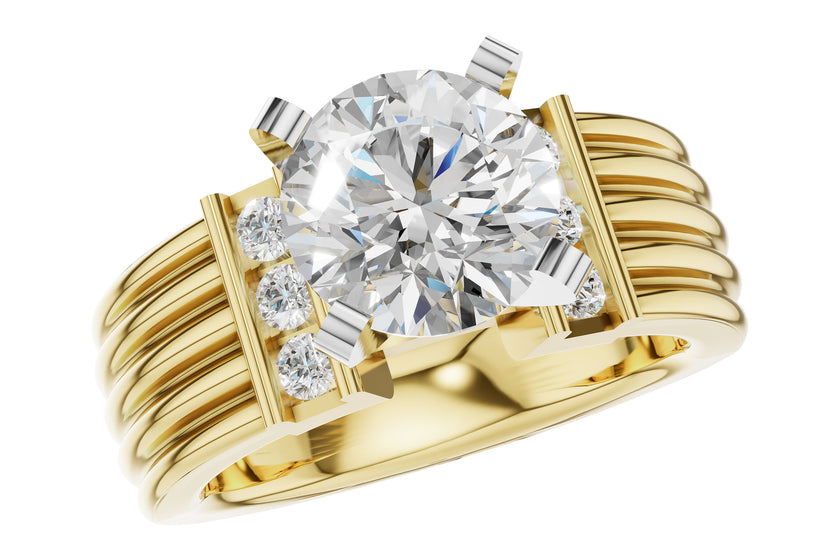 Architectural Fluted Semi-Mount with Channel Diamonds in 14K Yellow Gold
