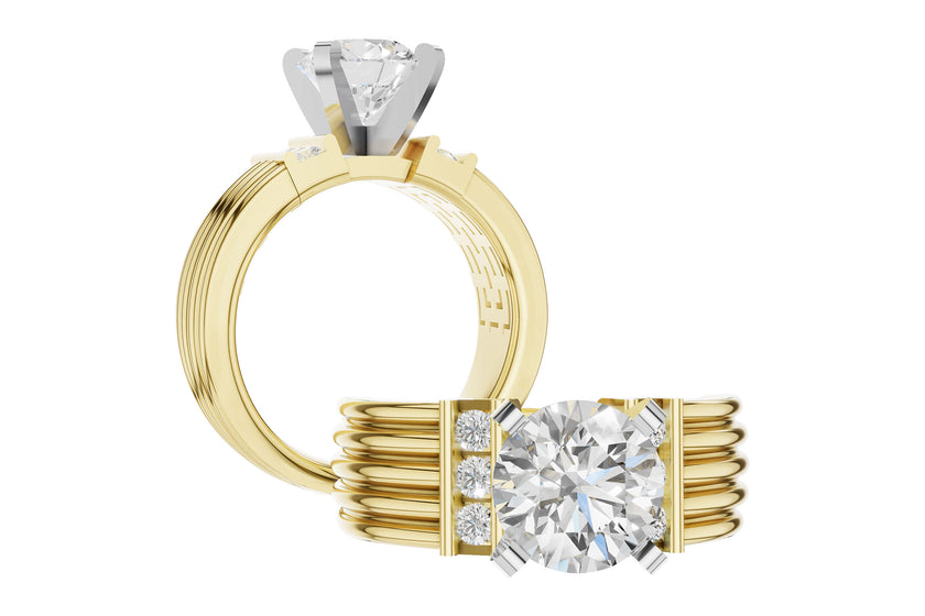 Architectural Fluted Semi-Mount with Channel Diamonds in 14K Yellow Gold