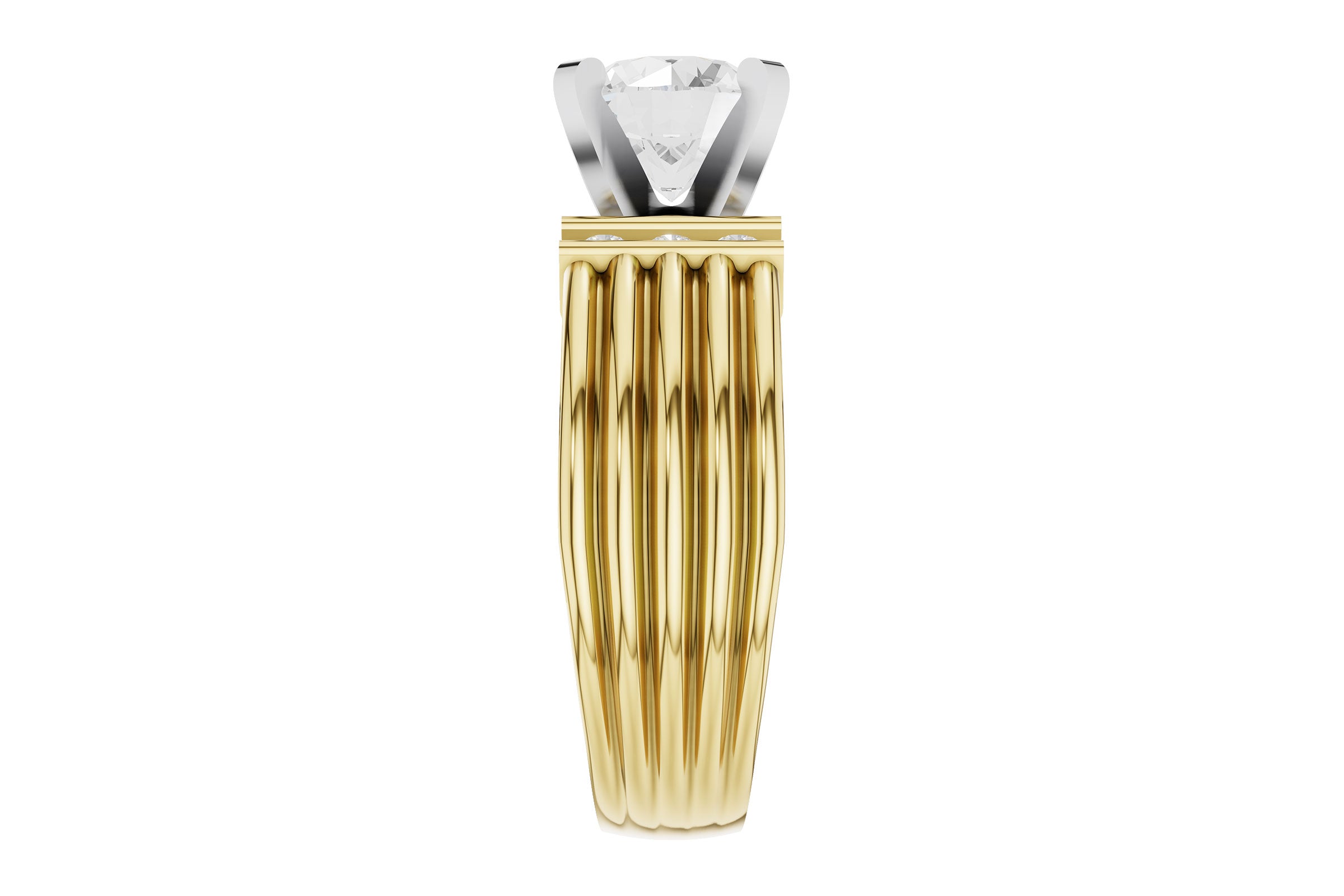 Architectural Fluted Semi-Mount with Channel Diamonds in 14K Yellow Gold