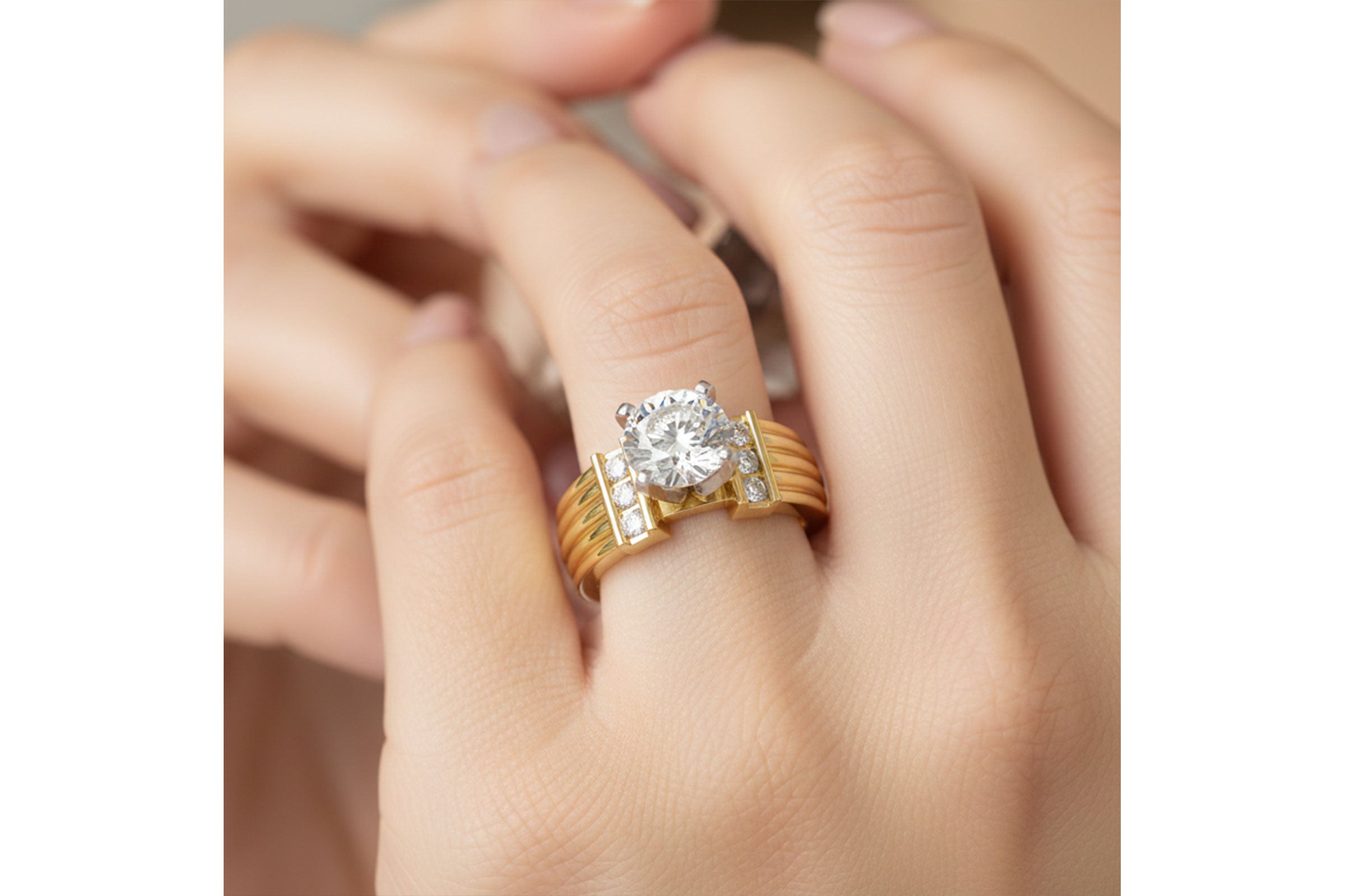 Architectural Fluted Semi-Mount with Channel Diamonds in 14K Yellow Gold