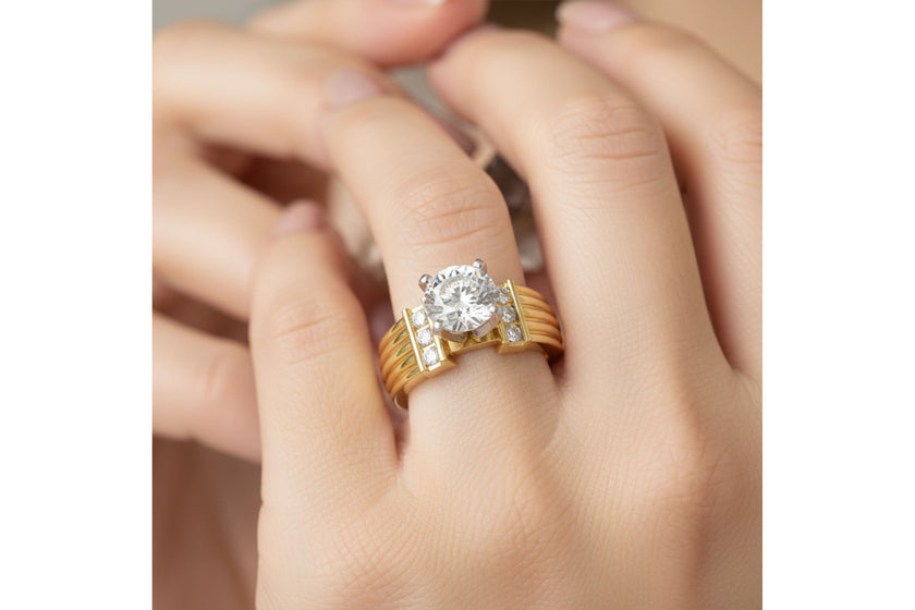 Architectural Fluted Semi-Mount with Channel Diamonds in 14K Yellow Gold