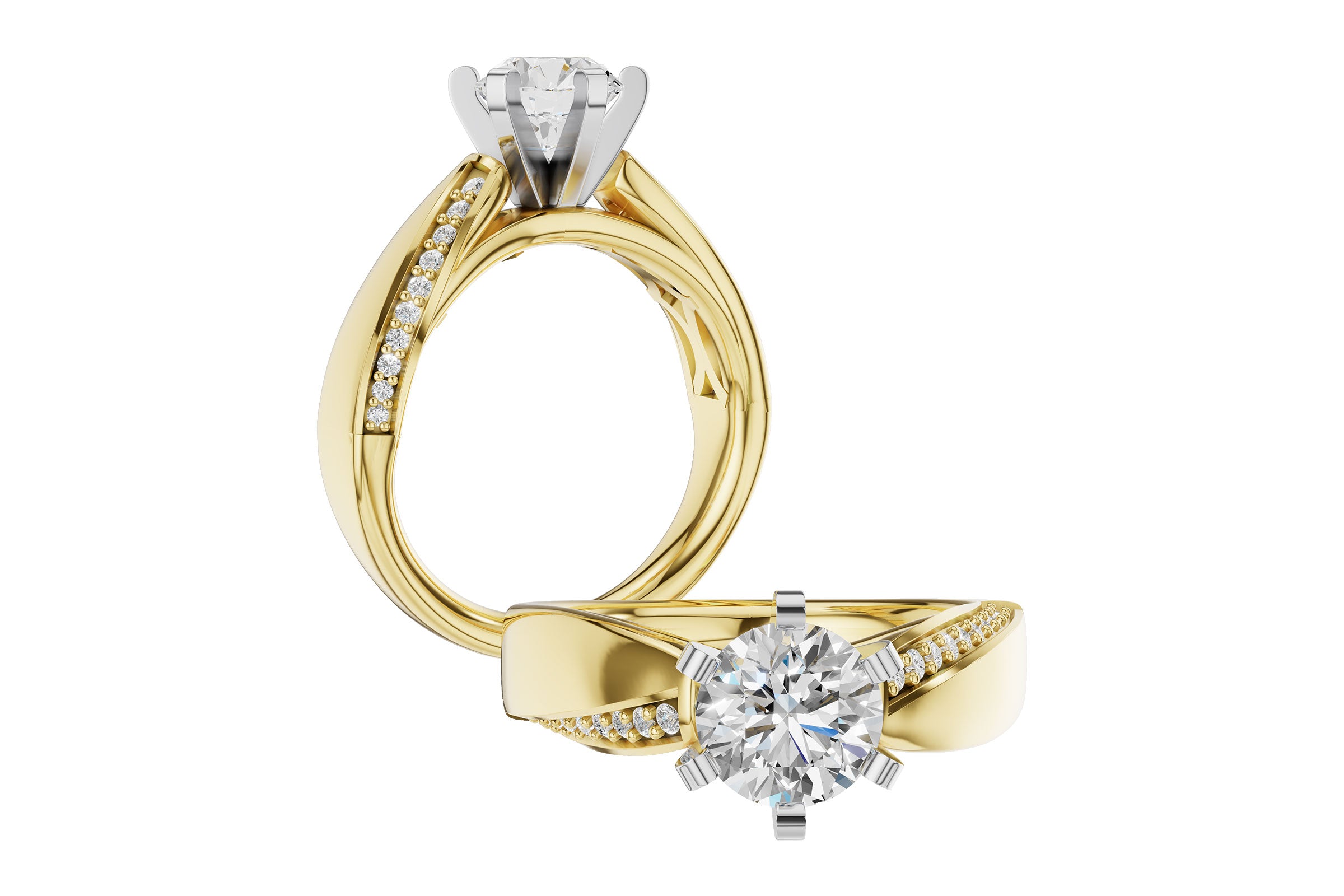 Elegant Crossover Shoulder Semi-Mount with Pave Diamonds in 14K Yellow Gold