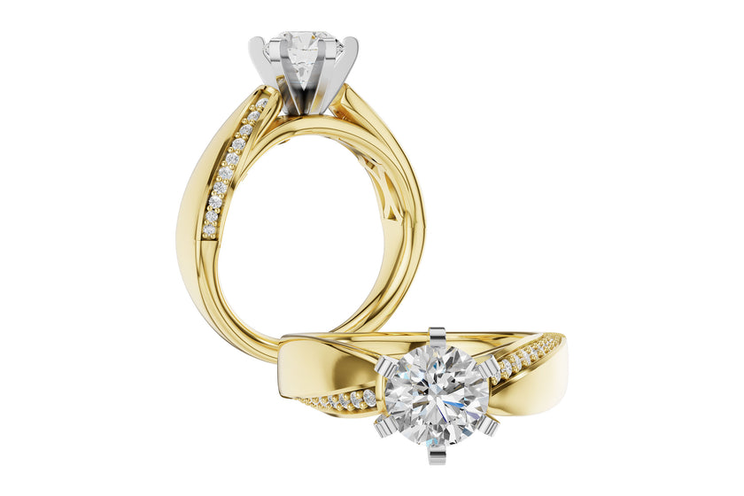 Elegant Crossover Shoulder Semi-Mount with Pave Diamonds in 14K Yellow Gold
