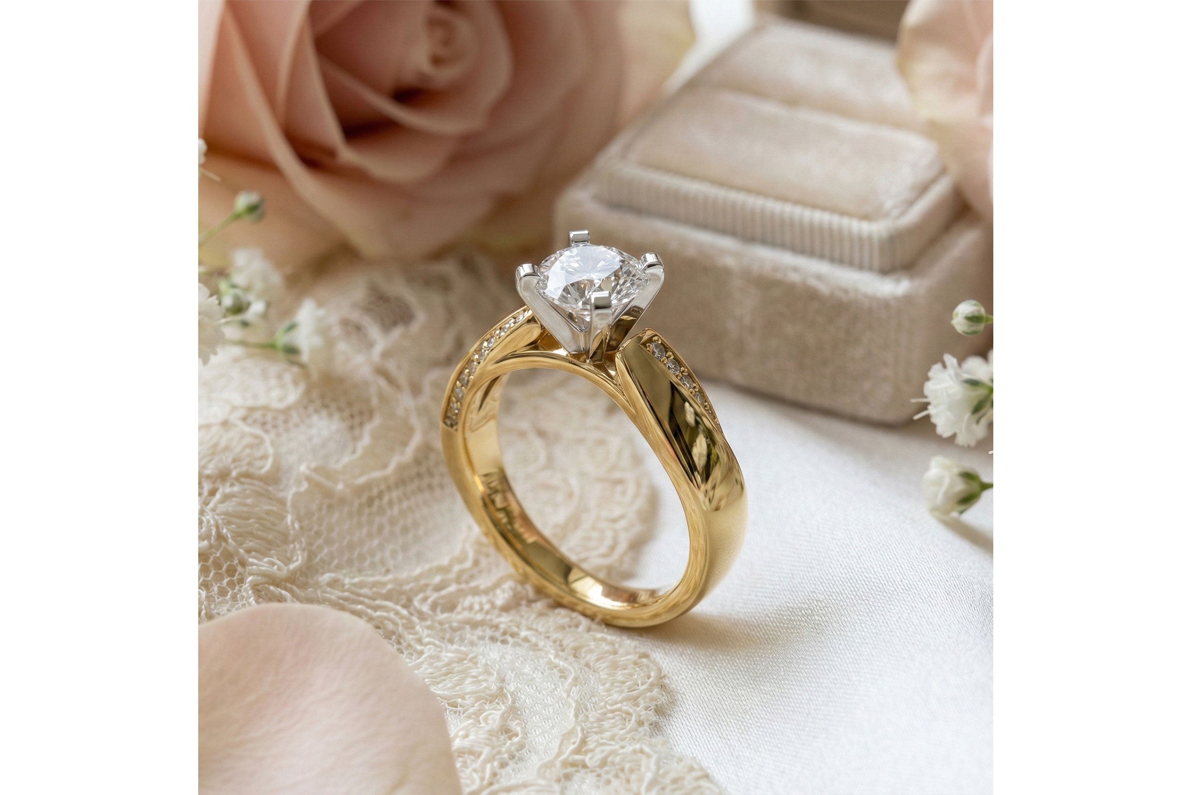 Elegant Crossover Shoulder Semi-Mount with Pave Diamonds in 14K Yellow Gold