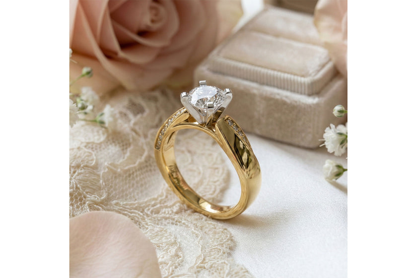 Elegant Crossover Shoulder Semi-Mount with Pave Diamonds in 14K Yellow Gold