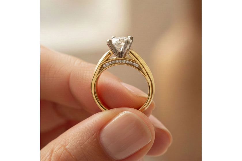 Refined Cathedral Solitaire Setting with Diamond Gallery in 14K White Gold