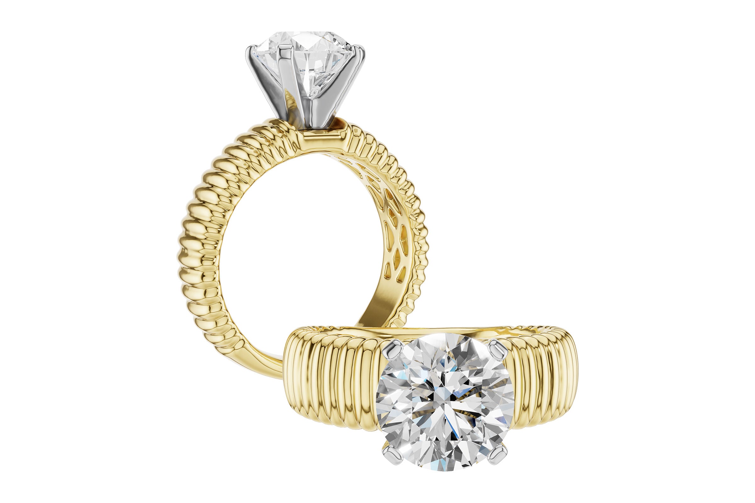 Modern Design Fluted Solitaire Semi-Mount in 14K Yellow Gold