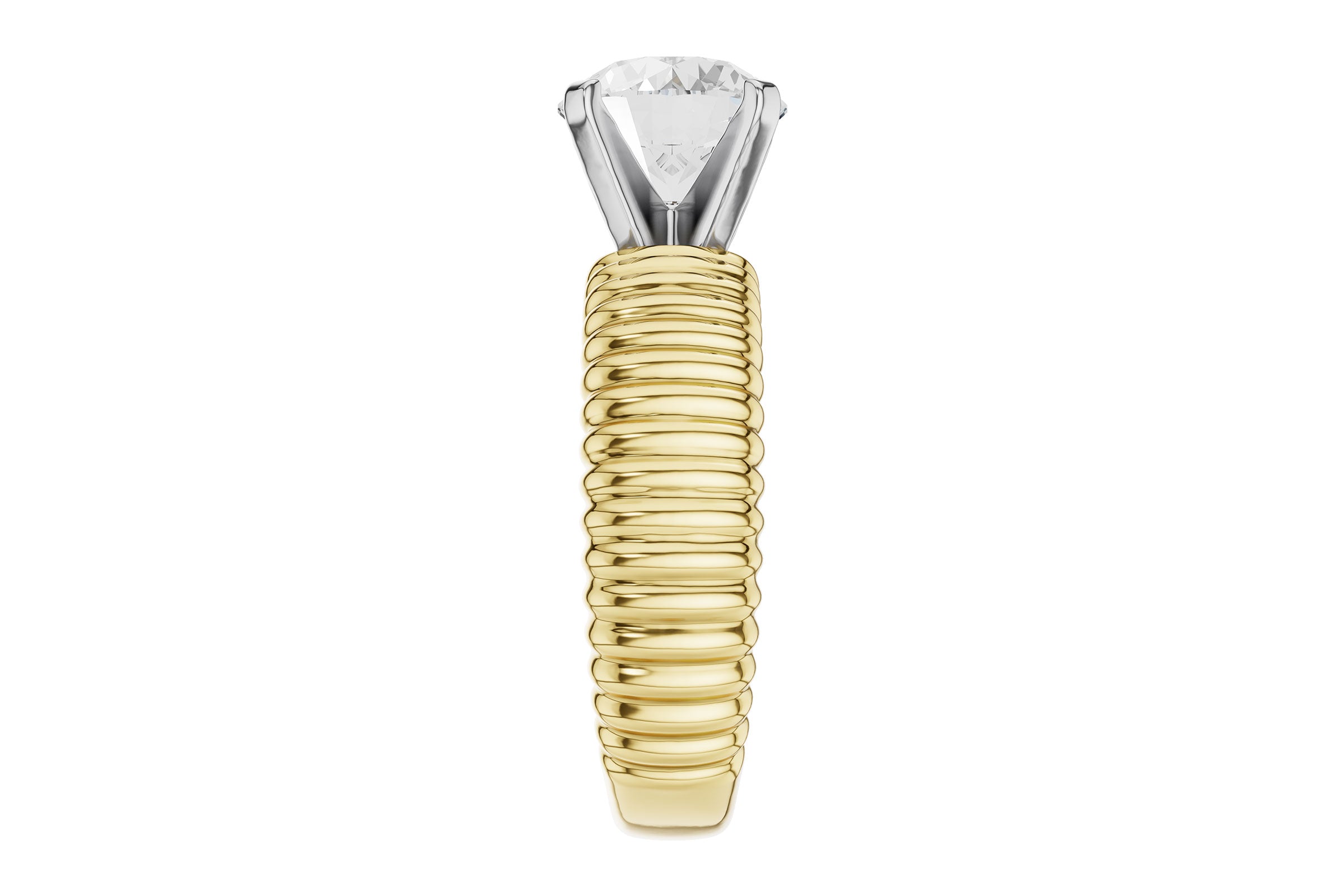Modern Design Fluted Solitaire Semi-Mount in 14K Yellow Gold