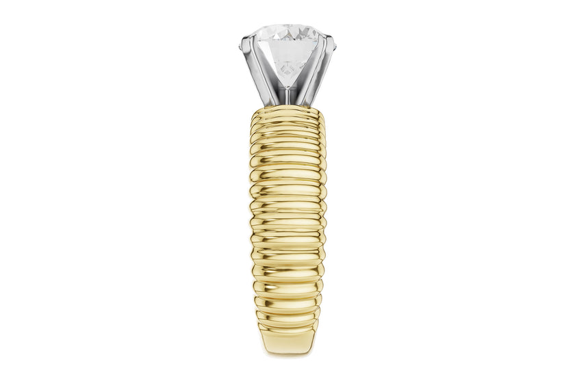 Modern Design Fluted Solitaire Semi-Mount in 14K Yellow Gold