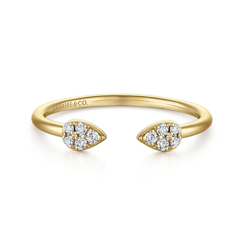 The Bujukan Collection Pavé Diamond Teardrop Open Bypass Ring in 14K Yellow Gold