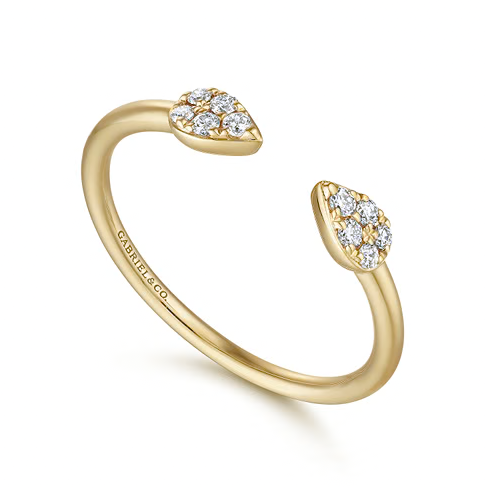 The Bujukan Collection Pavé Diamond Teardrop Open Bypass Ring in 14K Yellow Gold