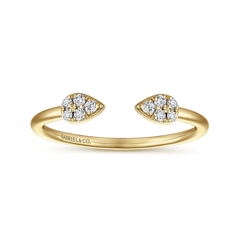 The Bujukan Collection Pavé Diamond Teardrop Open Bypass Ring in 14K Yellow Gold