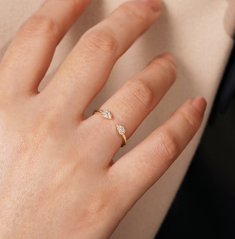 The Bujukan Collection Pavé Diamond Teardrop Open Bypass Ring in 14K Yellow Gold