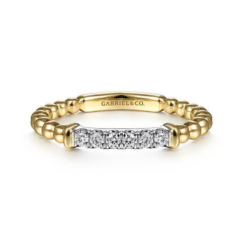 The Bujukan Collection Two-Tone Diamond Bar Beaded Stackable Ring in 14K Gold