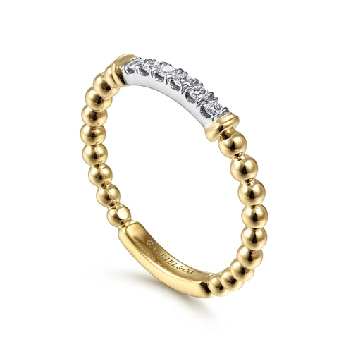 The Bujukan Collection Two-Tone Diamond Bar Beaded Stackable Ring in 14K Gold