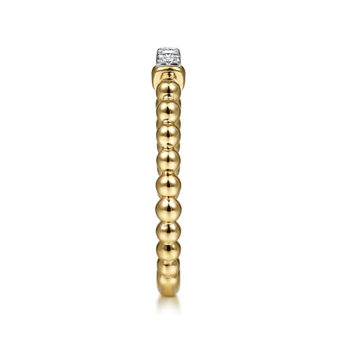 The Bujukan Collection Two-Tone Diamond Bar Beaded Stackable Ring in 14K Gold