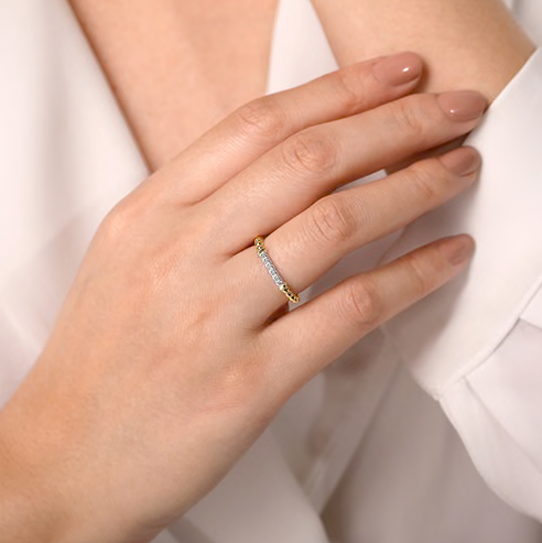 The Bujukan Collection Two-Tone Diamond Bar Beaded Stackable Ring in 14K Gold