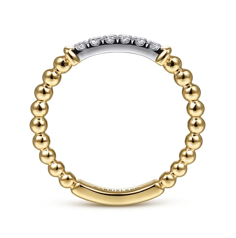 The Bujukan Collection Two-Tone Diamond Bar Beaded Stackable Ring in 14K Gold