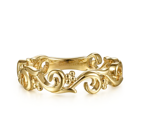 The Bujukan Collection Sculpted Floral Scroll Stackable Band in 14K Yellow Gold