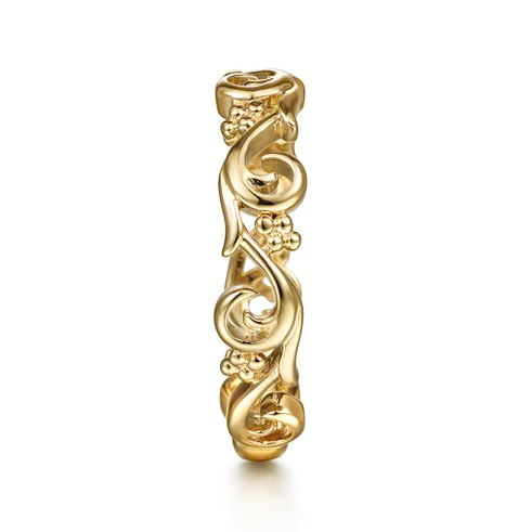 The Bujukan Collection Sculpted Floral Scroll Stackable Band in 14K Yellow Gold