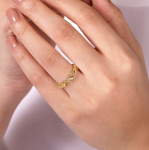 The Bujukan Collection Sculpted Floral Scroll Stackable Band in 14K Yellow Gold