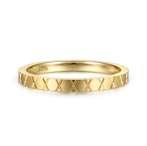 The Bujukan Collection Engraved Geometric Crosshatch Stackable Band in 14K Yellow Gold