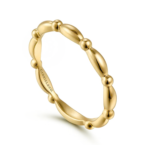 The Bujukan Collection Sculpted Beaded Station Stackable Band in 14K Yellow Gold