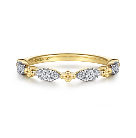 The Bujukan Collection Marquise Diamond Cluster Beaded Stackable Band in 14K Yellow Gold